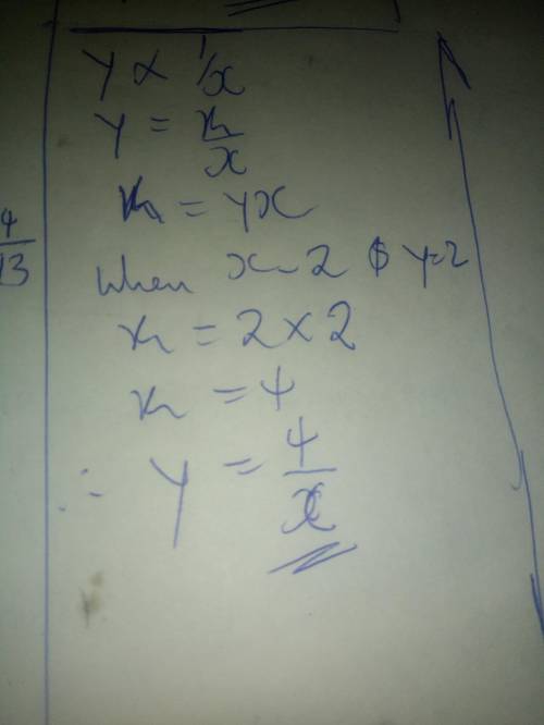 Suppose that y varies inversely with x. use the information to find k, and then choose the equation