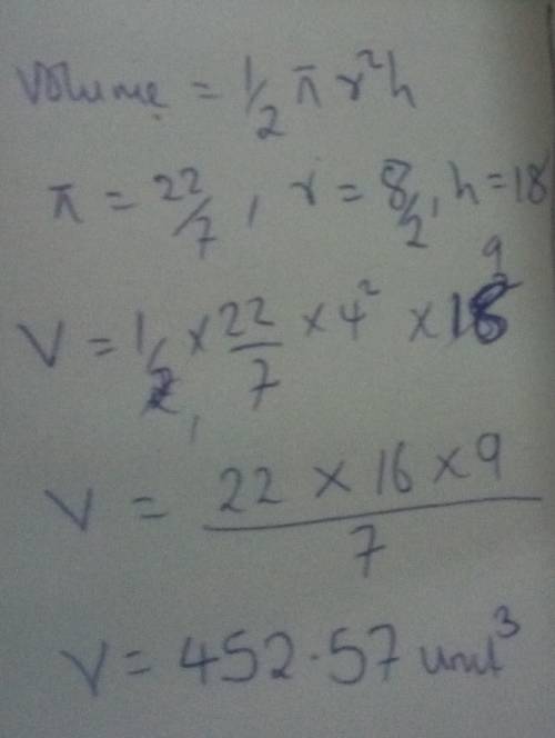 What’s the volume of a cone with the height of 18 and base of 8