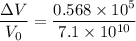 \dfrac{\Delta V}{V_0}=\dfrac{0.568\times 10^5}{7.1\times 10^{10}}