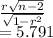 \frac{r\sqrt{n-2 } }{\sqrt{1-r^2}} \\=5.791