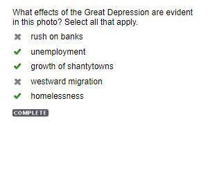 What effects of the great depression are evident in this photo?  select all that apply. o rush on ba
