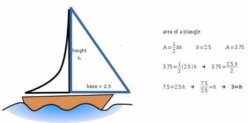 Triangular sail has a baseline of 2.5 m. the area of the sail 3.75 m². how tall is the sail?