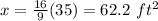 x=\frac{16}{9}(35)=62.2\ ft^2