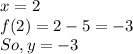 x = 2\\f (2) = 2-5 = -3\\So, y = -3