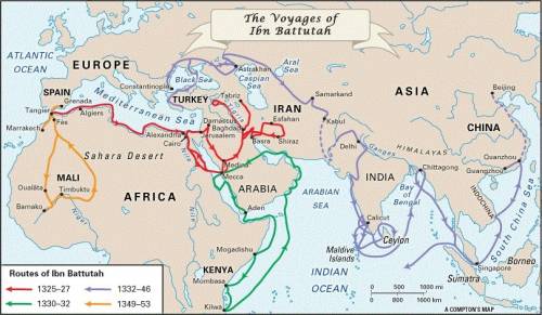 Arrange the places according to when ibn battuta traveled there mali, china, baghdad, astrakhan, alg