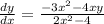\frac{dy}{dx} = \frac{-3x^{2} - 4xy}{2x^2 - 4}
