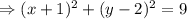 \Rightarrow (x+1)^2+(y-2)^2=9
