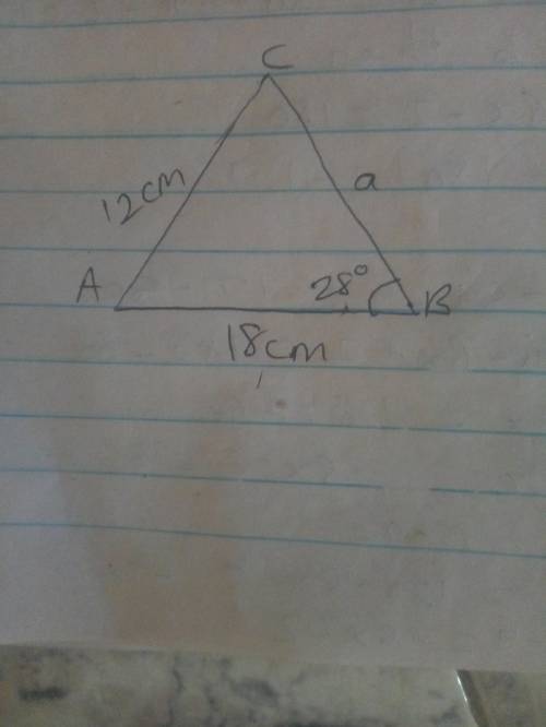 Answer needed a triangle has sides measuring 12 cm and 18 cm. the angle opposite the 12-cm side meas