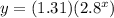 y = (1.31)(2.8^{x})