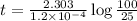 t=\frac{2.303}{1.2\times 10^{-4}}\log\frac{100}{25}