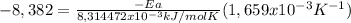 -8,382 = \frac{-Ea}{8,314472x10^{-3}kJ/molK} (1,659x10^{-3}K^{-1})