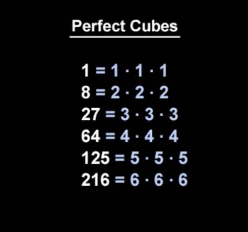 Write the next 2 perfect cubes 8,27