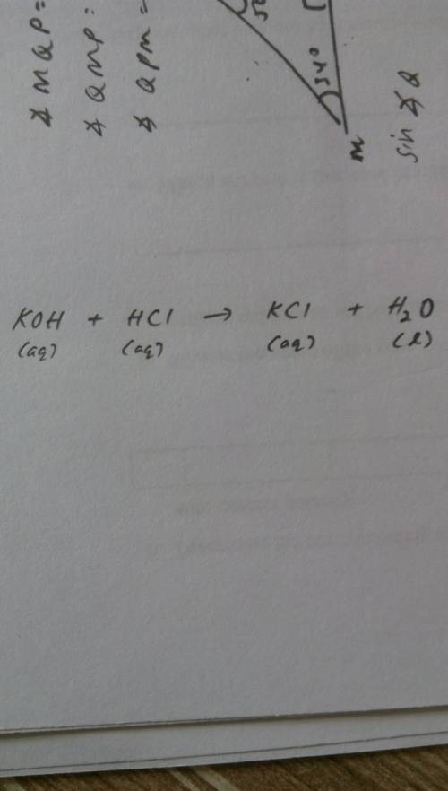 46 what are the products when potassium hydroxide reacts with hydrochloric acid? (1) kh(s), cl-(aq),