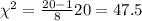 \chi^2 =\frac{20-1}{8} 20 =47.5