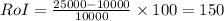 RoI=\frac {25000-10000}{10000}\times 100=150%