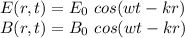 E(r,t)=E_{0}\ cos ( wt-kr)\\\ B(r,t)=B_{0}\ cos(wt-kr)
