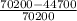 \frac{70200-44700}{70200}