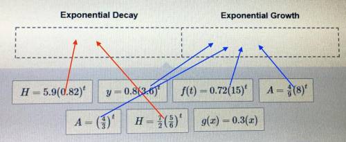 Ibeg u   does each equation represent exponential decay or exponential growth?  drag and drop the ch