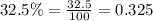 32.5\%=\frac{32.5}{100}=0.325