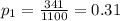 p_{1}=\frac{341}{1100}=0.31