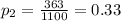 p_{2}=\frac{363}{1100}=0.33