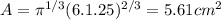 A=\pi ^{1/3} (6. 1.25)^{2/3}=5.61cm^{2}