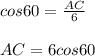 cos 60 = \frac{AC}{6} \\  \\ AC = 6 cos 60