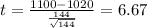 t=\frac{1100-1020}{\frac{144}{\sqrt{144}}}=6.67