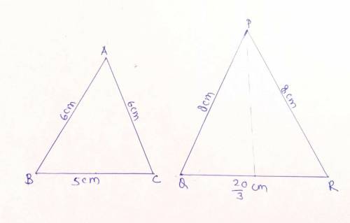 Draw a isosceles triangle abc in which ab=ac=6cm and bc=5cm. construct a triangle pqr similar to tri