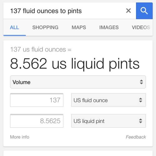 137 fluid ounces to pints and fluid ounces