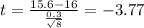 t=\frac{15.6-16}{\frac{0.3}{\sqrt{8}}}=-3.77