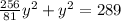 \frac{256}{81}y^{2} +y^{2} =289