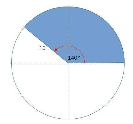 Acircle has a radius of 10 meters and a central angle aob that measures 140 degrees. what is the are