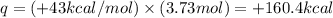 q=(+43 kcal/mol)\times (3.73mol)=+160.4kcal
