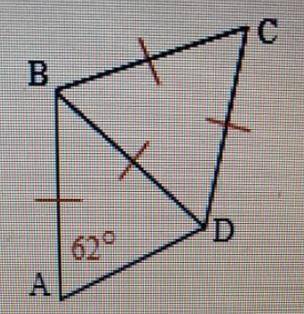 An equilateral triangle and an isosceles triangle share a common side. what is the measure of abc ?