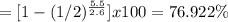 = [1-(1/2)^{\frac{5.5}{2.6}}]x100 =76.922\%