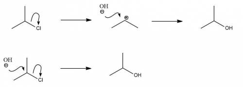 The reaction of 2-chloropropane with sodium hydroxide can occur via both sn1 and sn2 mechanisms. a)