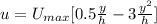 u=U_{max} [0.5\frac{y}{h}-3\frac{y^{2} }{h}  ]