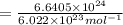 =\frac{6.6405\times 10^{24}}{6.022\times 10^{23} mol^{-1}}