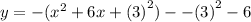 y = - ( {x}^{2} + 6x + {(3)}^{2} ) - - {(3)}^{2} - 6