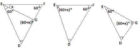 Triangle efd has the measure of angle efd equal to 60 degrees. g is a point on side df. points e and