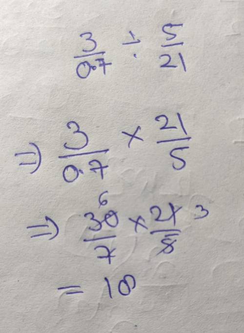 What is the value of 3/7x0.1 divided 5/21