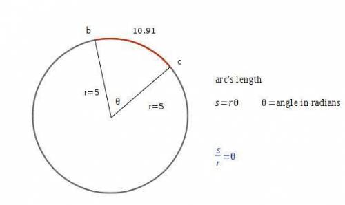 Points b and c lie on a circle with center o and radius equals 5. if the length of arc bc is 10.91 u