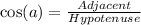 \cos(a)=\frac{Adjacent}{Hypotenuse}