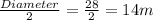 \frac{Diameter}{2} = \frac{28}{2}=14 m