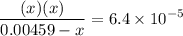 $\frac{(x)(x)}{0.00459-x}=6.4 \times 10^{-5}$
