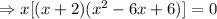 \Rightarrow x[(x+2)(x^2-6x+6)]=0