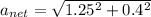 a_{net} = \sqrt{1.25^2 + 0.4^2}