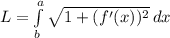 L= \int\limits^a_b {\sqrt{1+(f'(x))^{2}} } \, dx