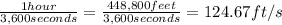 \frac{1hour}{3,600seconds} = \frac{448,800feet}{3,600 seconds} = 124.67ft/s